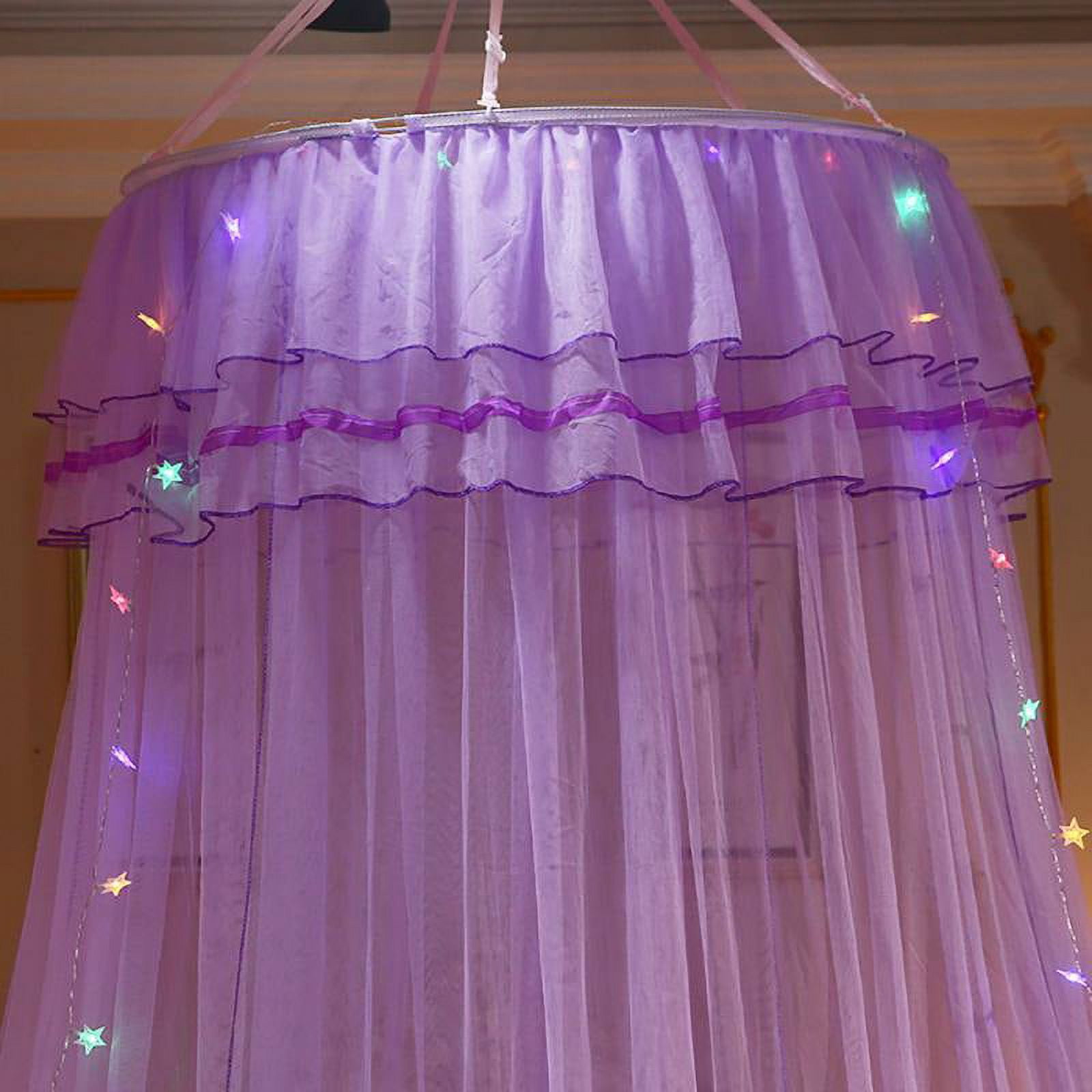 Round Canopy Bed Curtain for Girls Adults-Dome Bed Net for Twin Full Queen King Size Bed, Quick Easy Installation, Moisquito Net 70 X 260cm / 27.5 "x 102", Purple (Net)