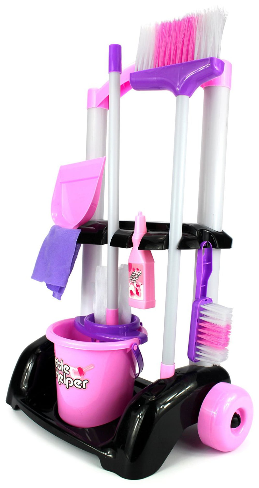 Broom and Dustpan Brushes Kids Cleaning Set and Gardening Tools Garden and Housekeeping Toys with Trolley cart,Mop and Pail Empty Spray and soap Pretend 
