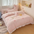 thumbnail image 6 of Ruffle Duvet Cover Twin Size 3 Pieces Pink Bow Duvet Cover Set Chic Textured Comforter Cover for All Season Cute Bedding Set with Zipper 2 Pillow Shams for Kids Girls Adult, 6 of 13