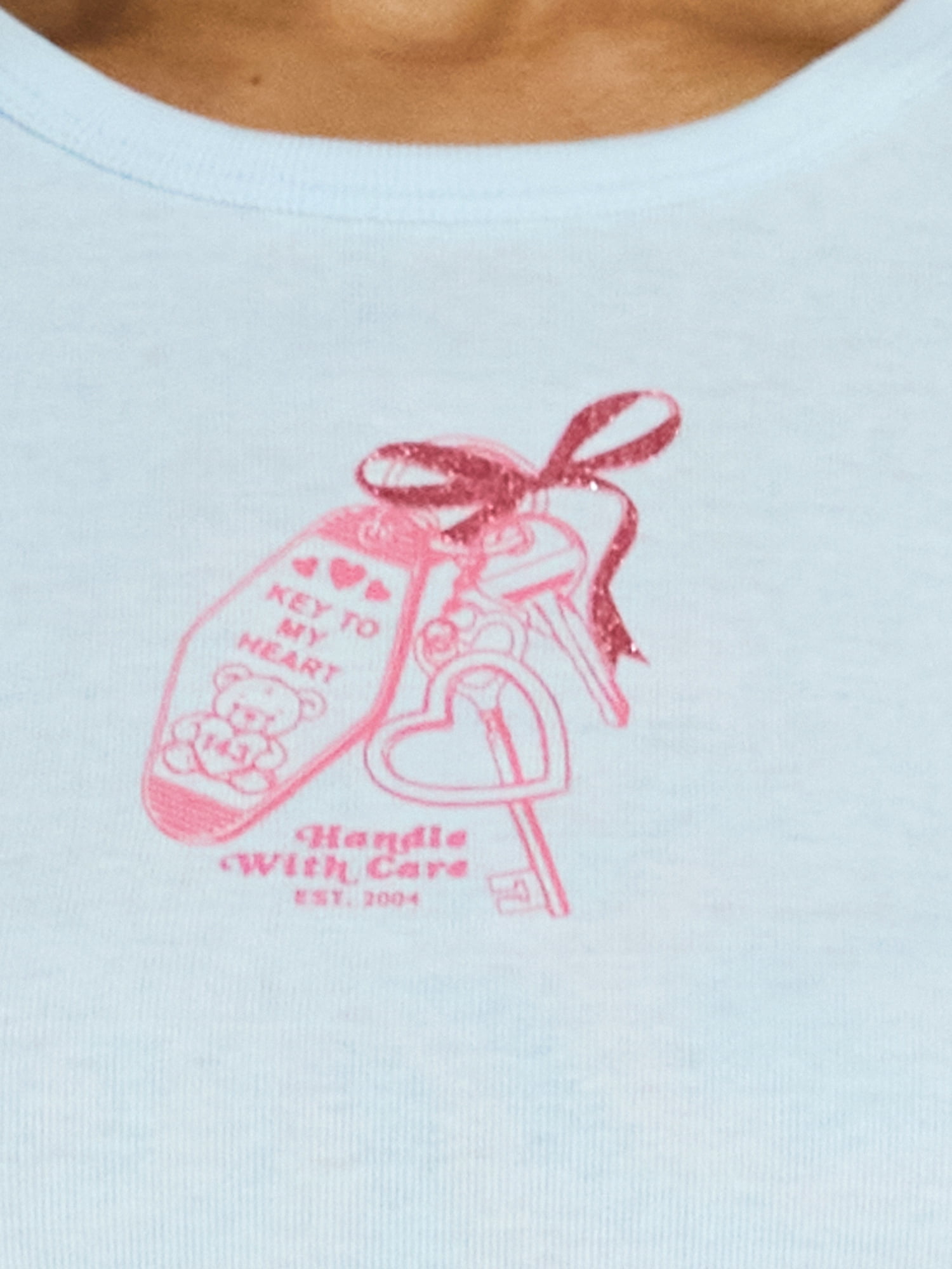 Valentine's Day Women’s Key To My Heart Graphic Tee with Short Sleeves, Sizes XXS-XXL