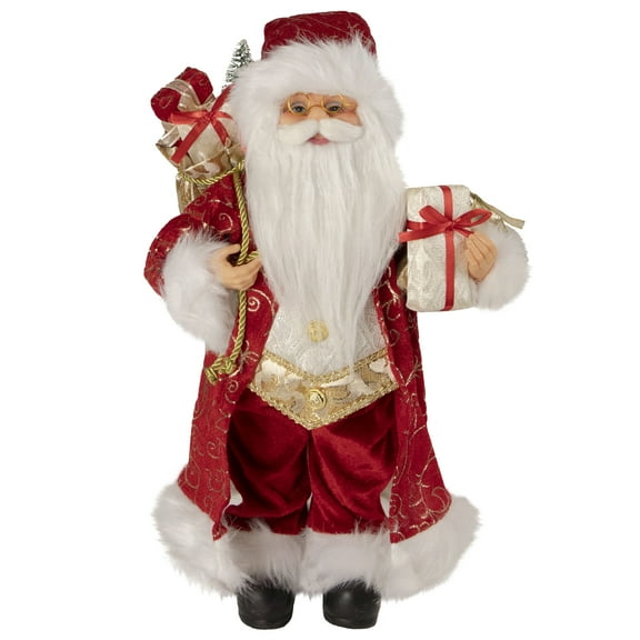 16" Standing Santa Claus in Red and Gold Robe with Gifts Christmas Figure