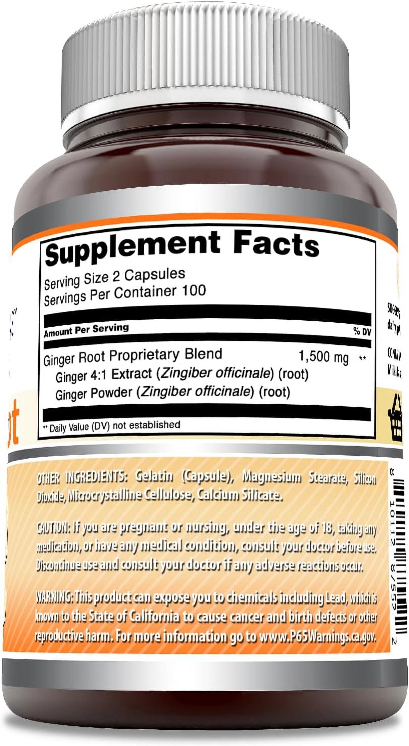 Amazing Formulas Ginger Root 4:1 1500 mg Per Serving 200 Capsules Supplement | Non-GMO | Gluten Free | Pack of 2