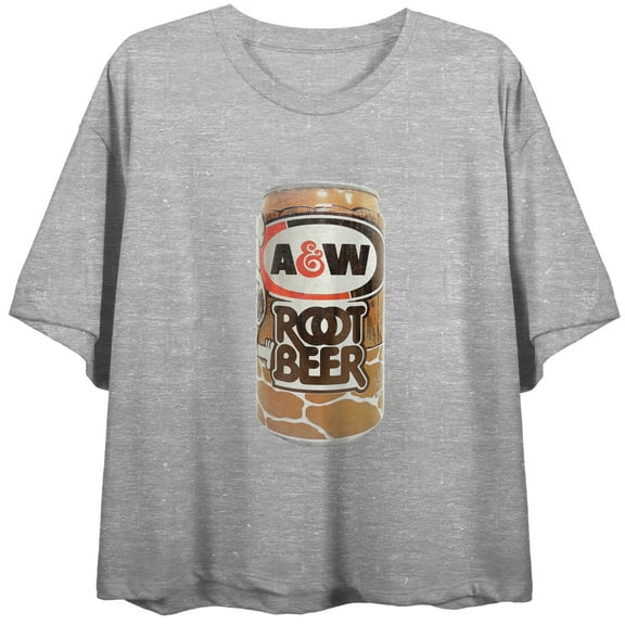 A&W Bring Home The Root Beer, Vintage Beer Can, Logo on Athletic Heather Short Sleeve Adult Crop T-Shirt-XS