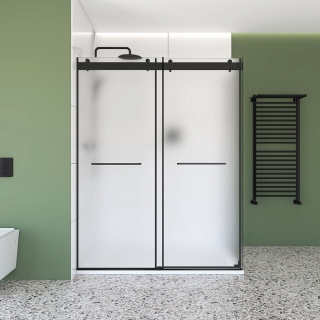 48" x 36" Black Corner Sliding Shower Kit – Frameless Double Bypass Doors with 6 mm Frosted Tempered Glass, Left‑Hand Installation & SMC Base
