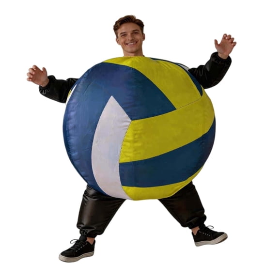 Inflatable Volleyball Costume for Adults, Funny Blow Up Suit, Blue, Yellow and White, Festival Cosplay, Sports Theme, One Size Fits Most