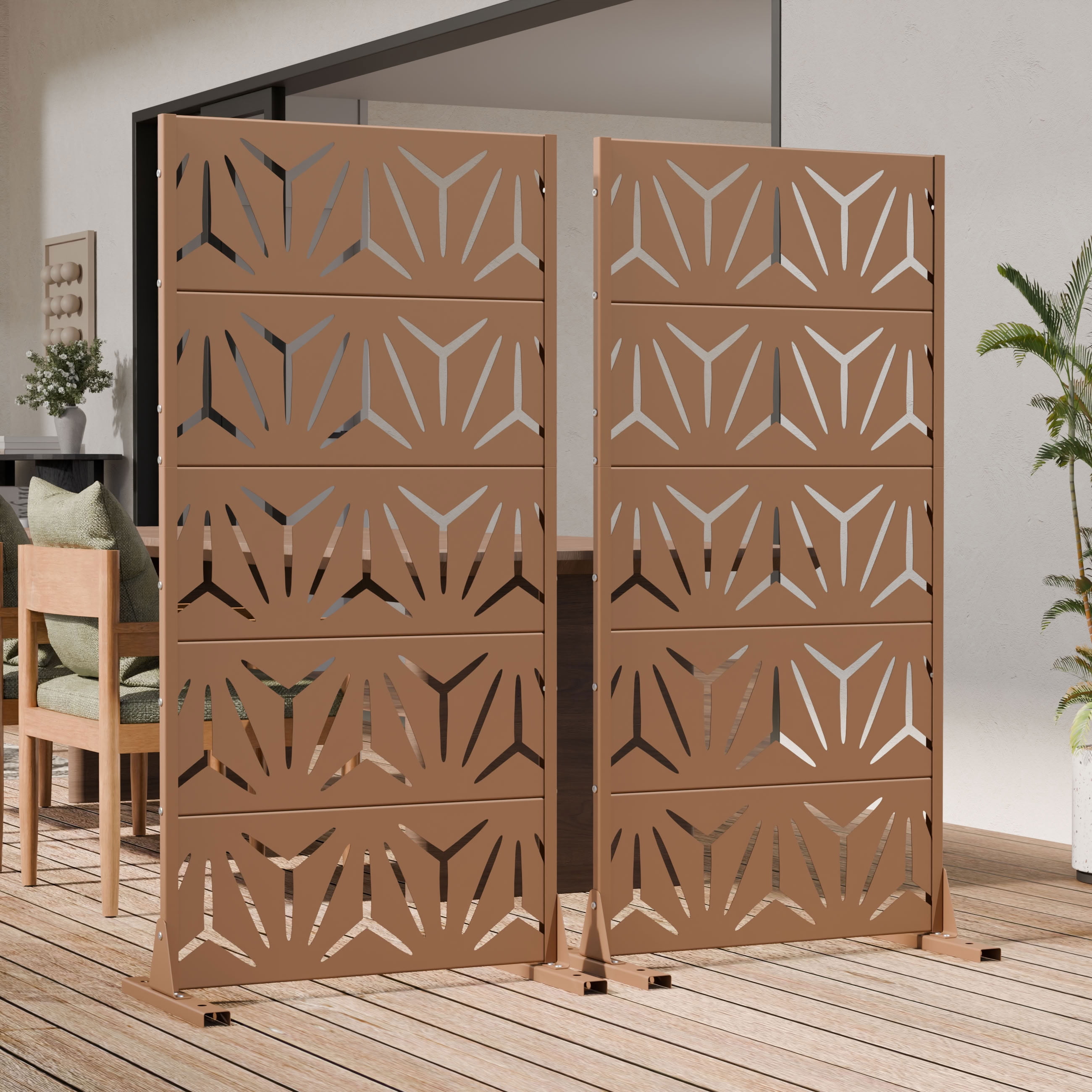 MAYEERTY 5 Panels Metal Outdoor Privacy Screen Panel Garden Divider Patio Backyard Decorative Privacy Fence 2Pcs, 59×29.5×15.7in