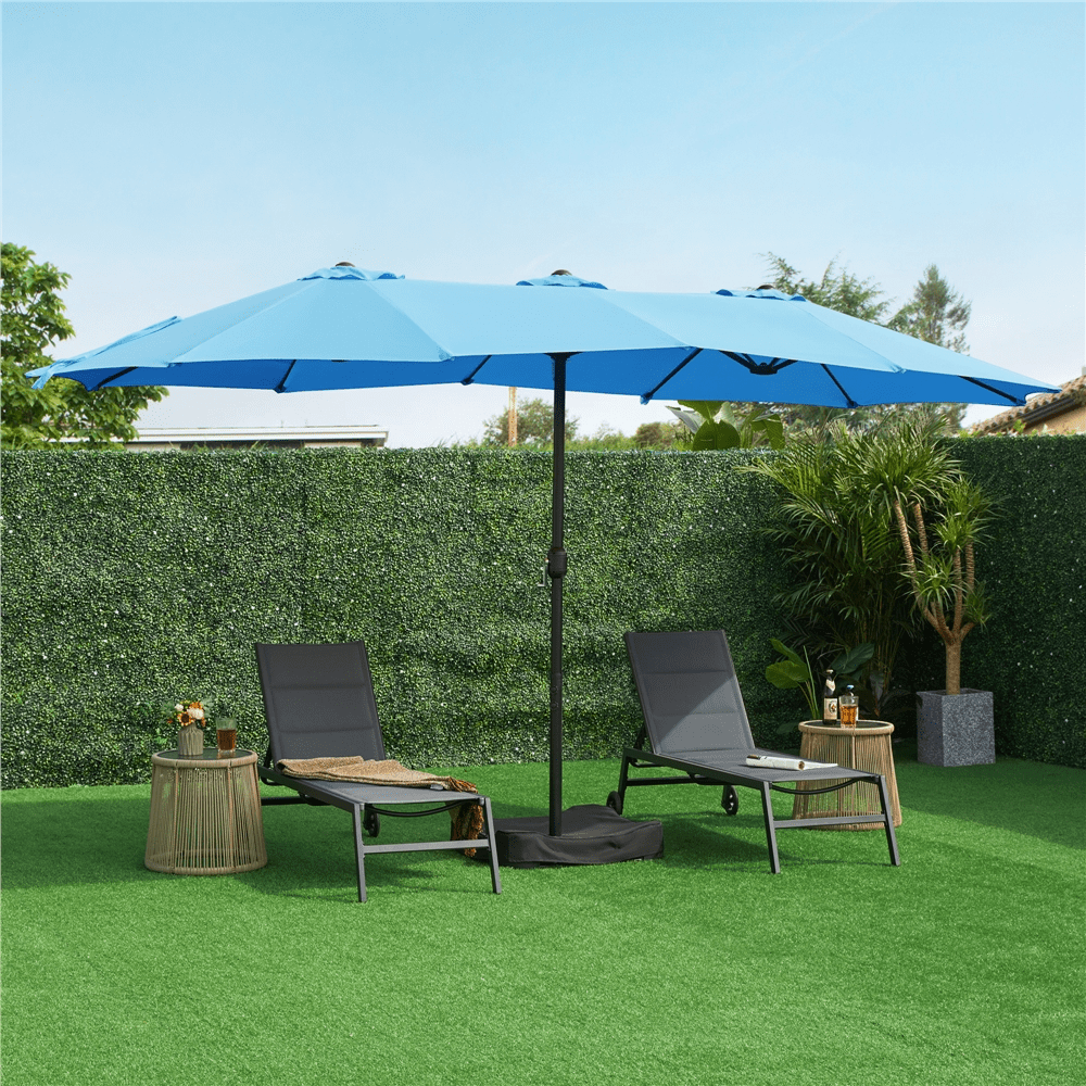 Renwick 15 FT Twin Patio Parasol with Crank Lift, Sky Blue