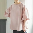 thumbnail image 6 of ZQUUVOU Women'S Summer Solid Color Loose Shirts Puff Sleeve Short Sleeve Round-Neck Blouses Pink, 6 of 7