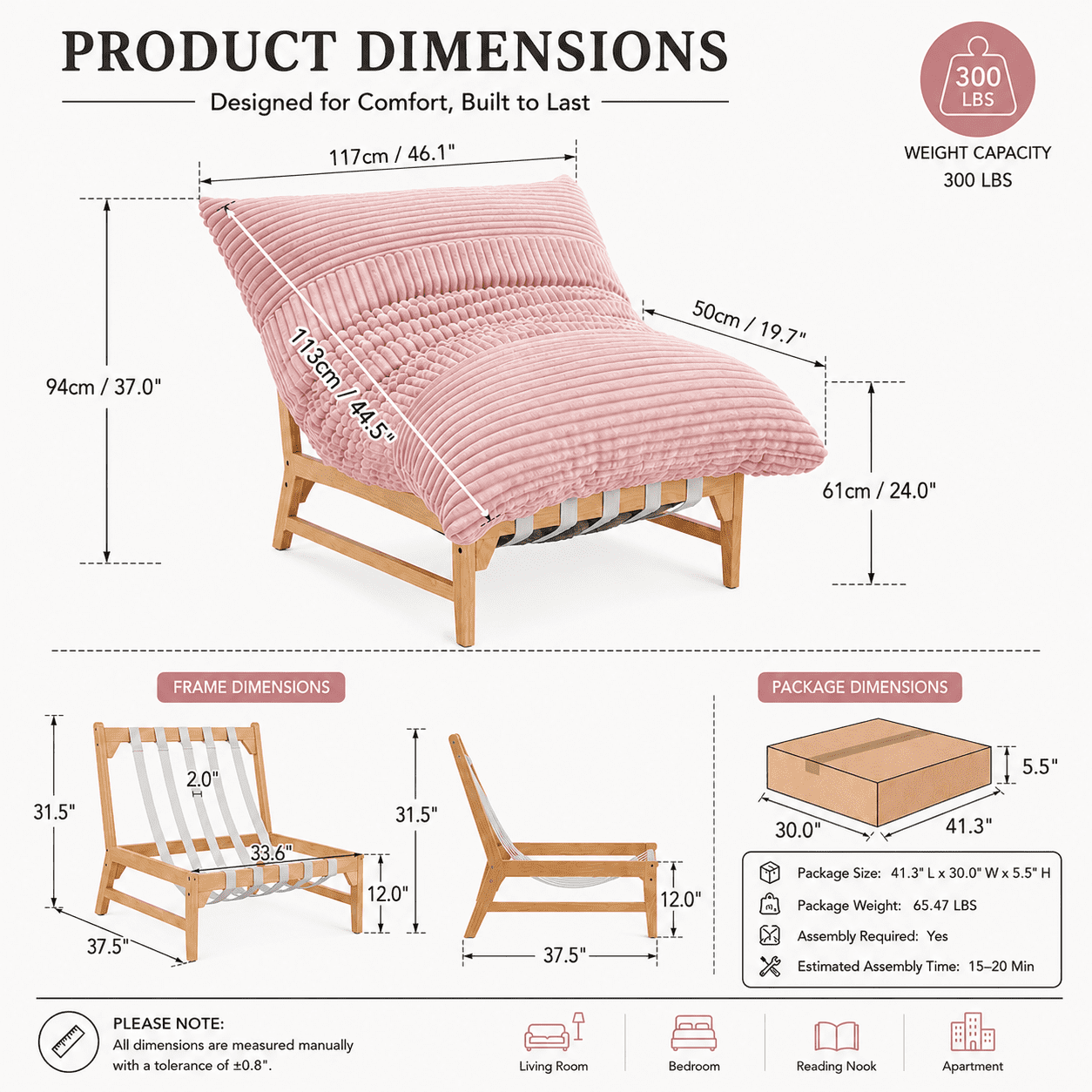 MOONMISS Oversized Cloud Lounge Accent Chair, Comfy Reading Chair for Living Room,Pink
