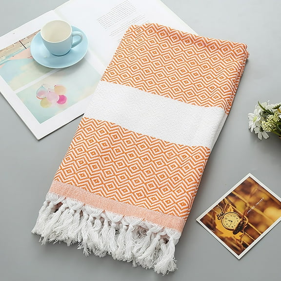 FastXmas Turkish Beach Towel, Cotton Diamond Weave Boho Style Beach Towel with Tassels, Sand Free Quick Dry Beach Blanket Oversized Lightweight Soft Peshtemal Towel for Travel Vacation(39"x71")