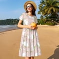 thumbnail image 4 of Honeii Cute Rabbit Print Women’s Short Sleeve Dress, Comfortable Casual Dress, Soft Polyester Spandex Blend, Stylish Everyday Wear for Summer, Perfect for Travel and Vacation, 4 of 6