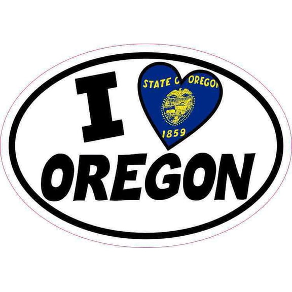 5inx3.5in Oval I Love Oregon Sticker Vinyl Car Flag Decal Luggage Stickers