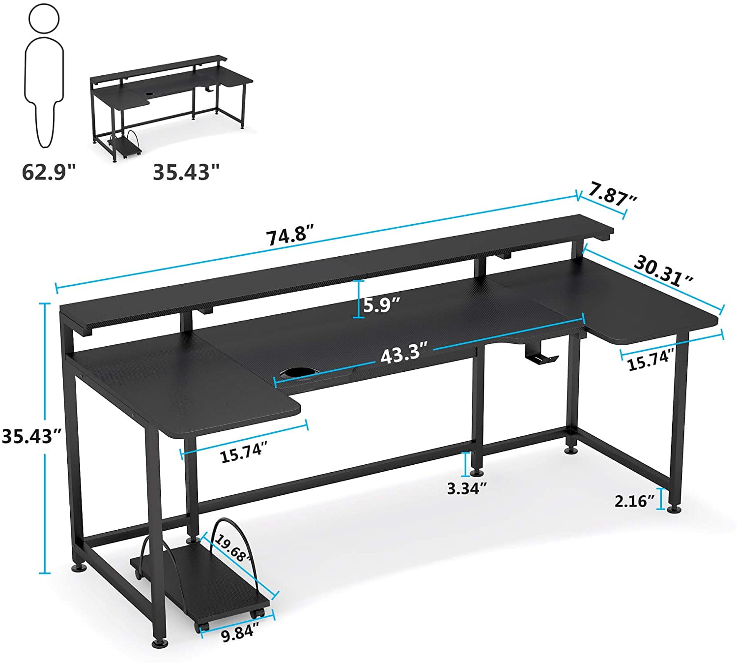 Tribesigns U Shaped Computer Desk with Monitor Stand Shelf for 