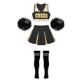 thumbnail image 3 of Alvivi Kids Girls Cheerleading Uniform Cheer Dance Costume Crop Top Pleated Skirt with Pom Pom Stock A Black&White 10, 3 of 5