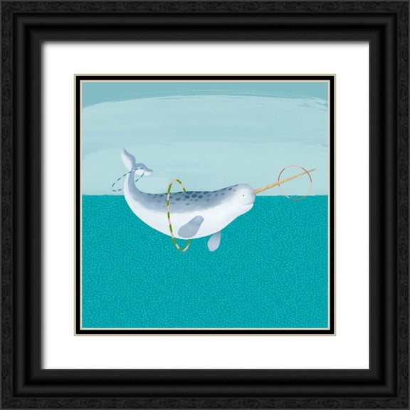 Sheppard, Lucca 12x12 Black Ornate Wood Framed with Double Matting Museum Art Print Titled - Hula Hoops Whale
