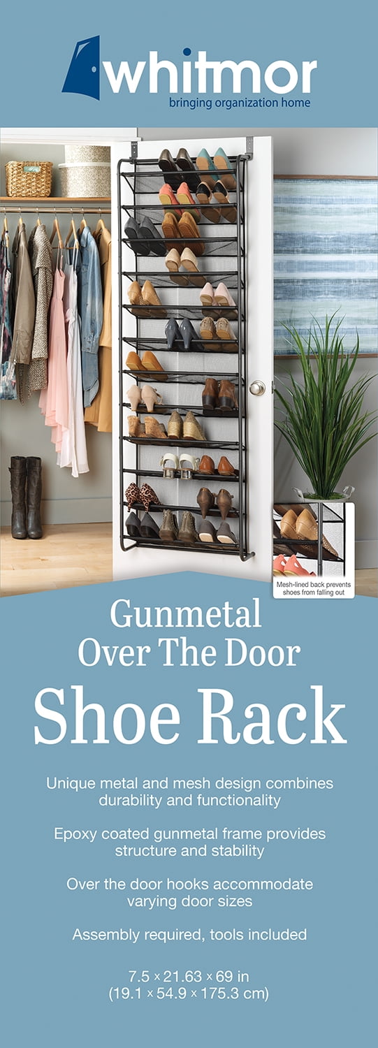 Whitmor 12-Tier Over-The-Door Metal Shoe Rack, Hanging Space-Saving Organizer, 36-Pair Capacity, Gunmetal Gray