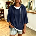 thumbnail image 4 of VSSSJ Women's 3/4 Sleeve Hooded Sweatshirt Loose Fit Batwing Sleeve Ribbed Textured Lightweight Fall Casual Pullover Shirt Tops M, 4 of 8