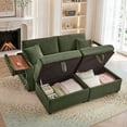 thumbnail image 3 of Muumblus Loveseat Sectional Sofa with 2 Storage Ottomans, Modular Cloud Couch with 2 Side Tables & USB, Plush Double Chaise Lounge Sofa Bed Indoor, Green Corduroy, 3 of 13