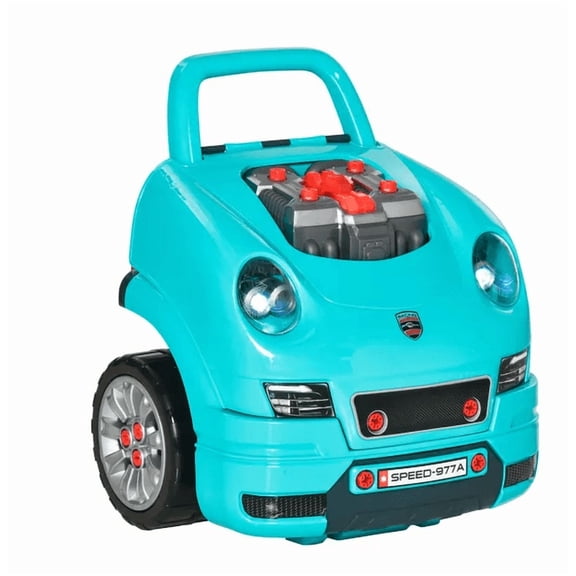 Qaba Kids Truck Engine Mechanic Toy | Includes 61 Pieces  Steering Wheel  Horn  Light  RC Car Key | Teal | for Ages 3-5