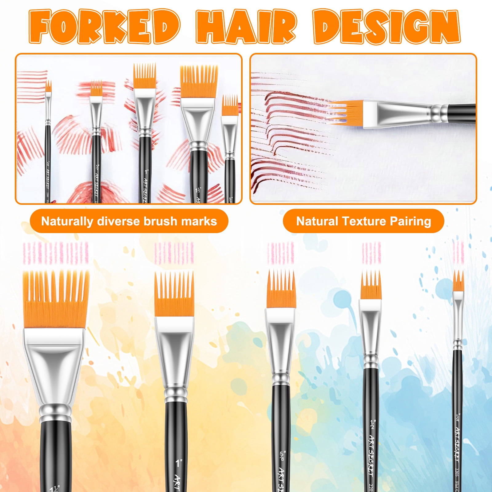 Ikoopy 5Pcs Grainer Painting Brush Set Multi Size Professional Unique Texture Flat Comb Brush for Watercolor Acrylic Gouache Oil Paint Artist