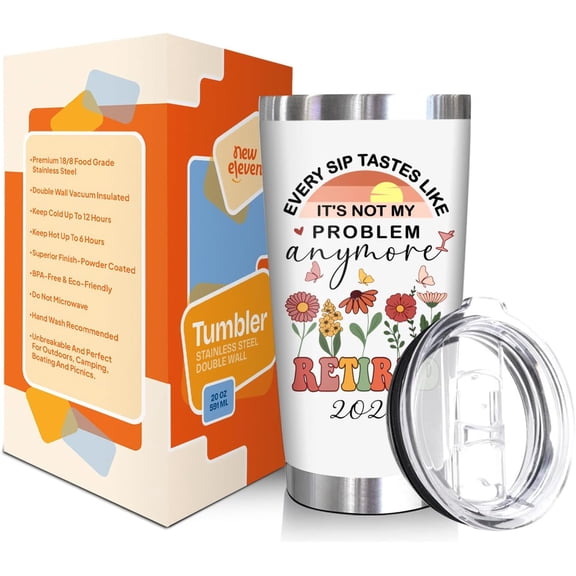 NewEleven Retirement Tumbler for Women 2026 - Funny Retirement Gift for Coworker, Boss or Friend, Cute Farewell Going Away Present, 20 oz Stainless Steel Insulated Cup