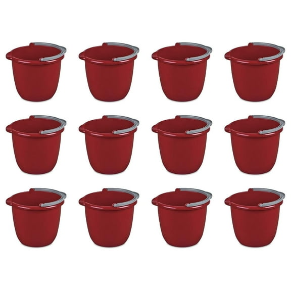 10 Qt Spout Pail with Handle, Bucket for Household Cleaning, Washing the Car, and Mopping, Spout to Easily Pour Water, Red, 12-Pack