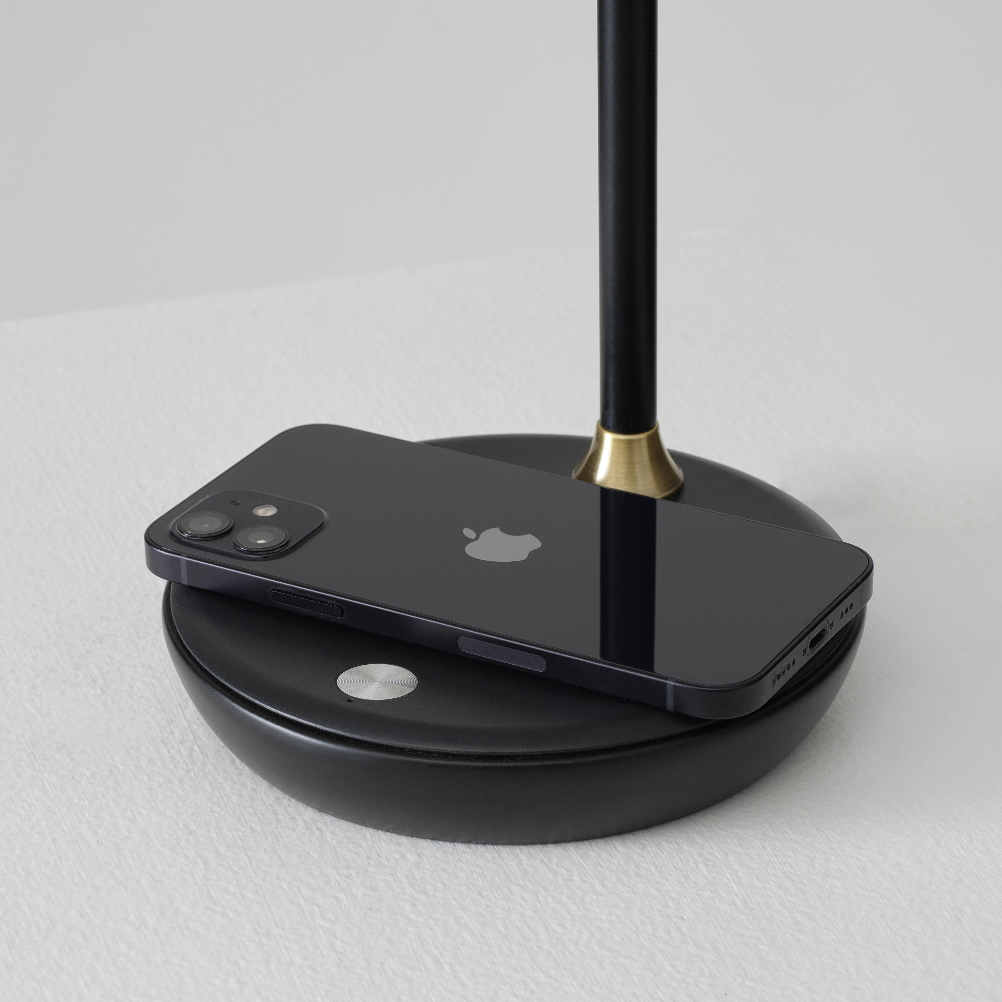 Brightech Ezra 16.5" Classic Black Dimmable LED Industrial Desk Lamp with Wireless Charging Pad and Adjustable Lamp Head