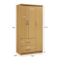 thumbnail image 6 of Hodedah 3 Door Bedroom Armoire with Drawers, Beech, 6 of 8