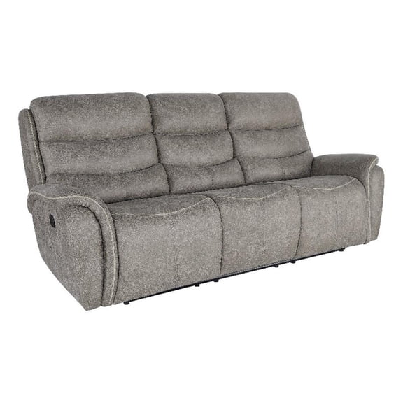 Benjara Folu 91" Sofa- Dual Manual Recliner- Cushioned Seat- Gray Faux Leather