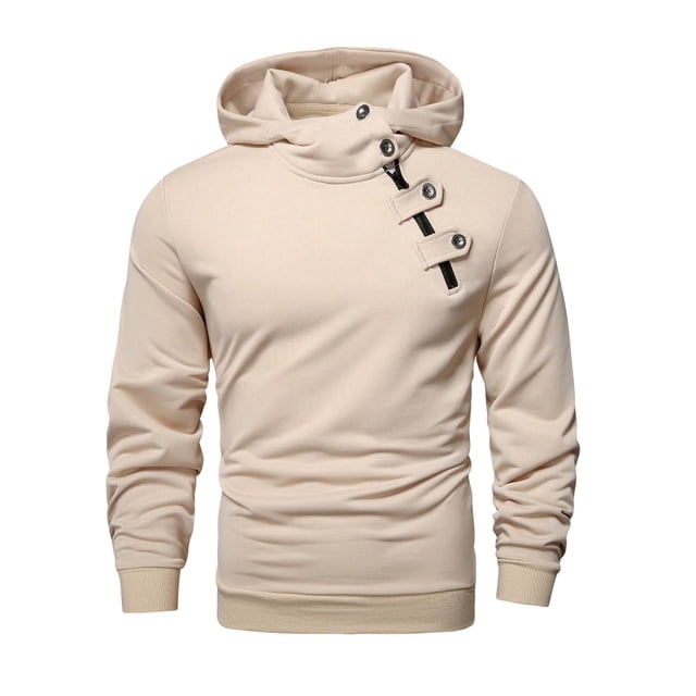 pstuiky camisas de manga larga para hombre, Blusa informal holgada de color liso con botones y cremallera, de manga larga y capucha para hombre camisetas de hombre l