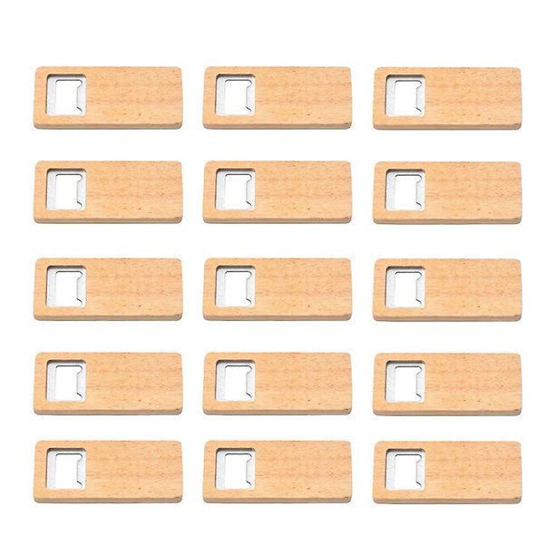 Abridor de botellas de cerveza de madera, mango de madera, sacacorchos, abridores cuadrados de acero inoxidable, Bar, cocina, Ac, 15 Uds.