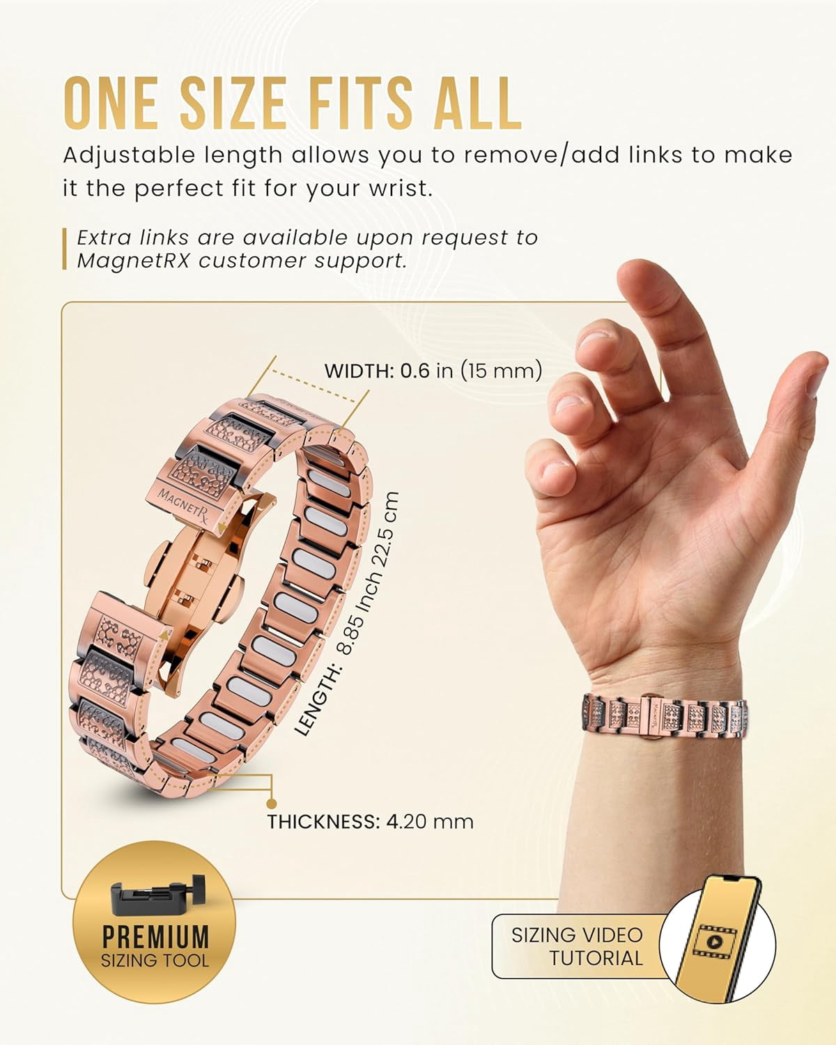 MagnetRX® Copper Cross Bracelet for Men — EllipseMAX 5X Strength 5,000 Gauss Magnets — Premium Mens Copper Bracelet with Adjustable Length (Cross Style)