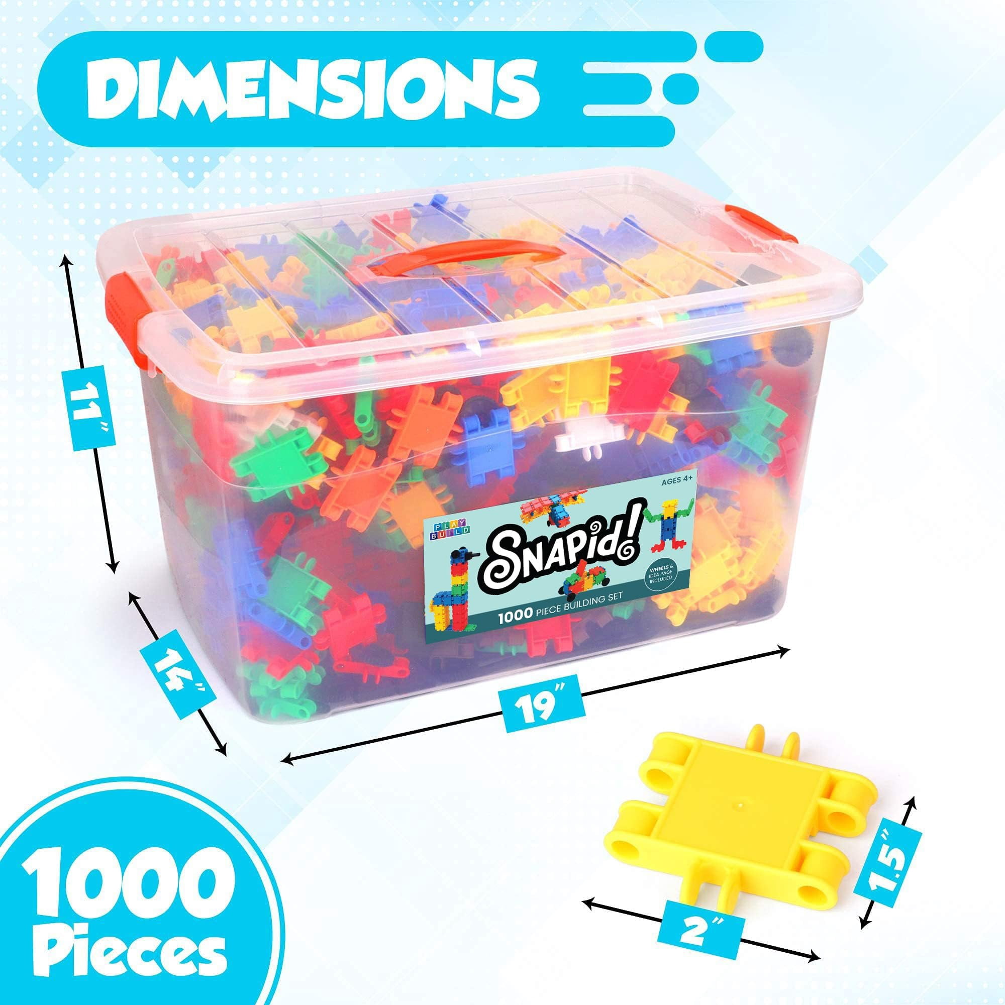 Snapid Building Bricks 1000 Pcs Connecting Toy, Durable Colorful Block Set w Storage, Interlinking Construction Blocks for Kids STEM Development, Creativity and Educational Children Toys, 4+