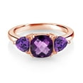 thumbnail image 2 of Gem Stone King 18K Rose Gold Plated Silver Purple Amethyst 3 Stone Engagement Ring for Women (2.20 Cttw, Gemstone February Birthstone, Available in Size 5, 6, 7, 8, 9), 2 of 3
