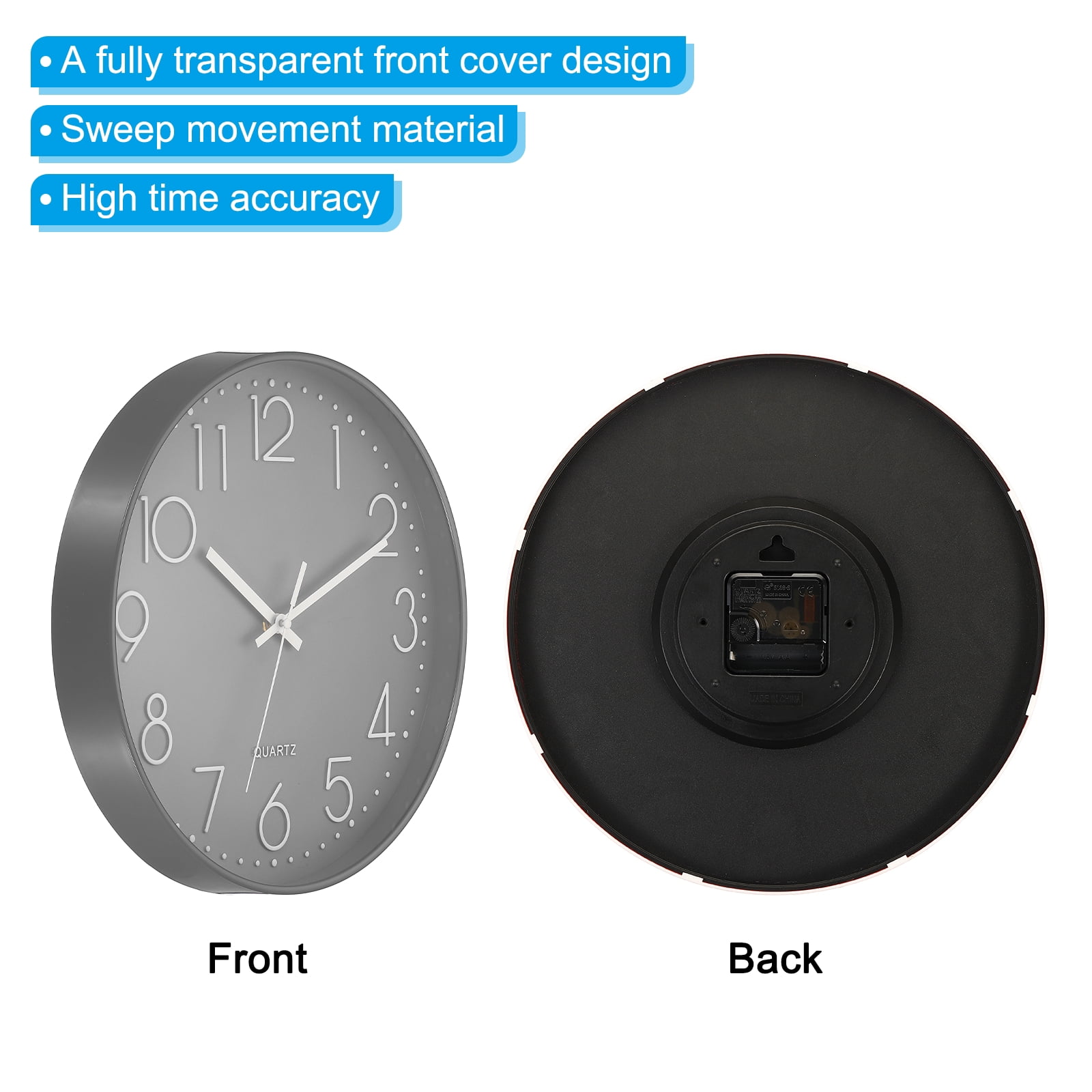 Uxcell 12" Wall Clock Battery Operated Silent Non Ticking Round Clock, Gray
