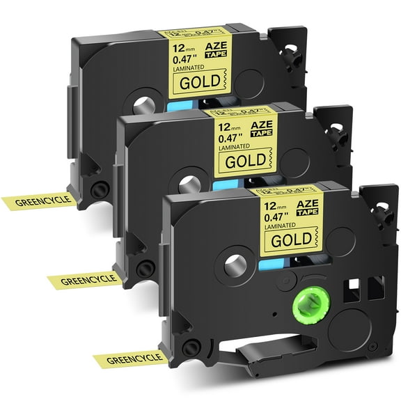 GREENCYCLE 3PK Compatible for Brother TZe-831 TZ-831 TZ831 TZ831 P-touch Tape 12mm 0.47'' Laminated Black on Gold Label Tapes
