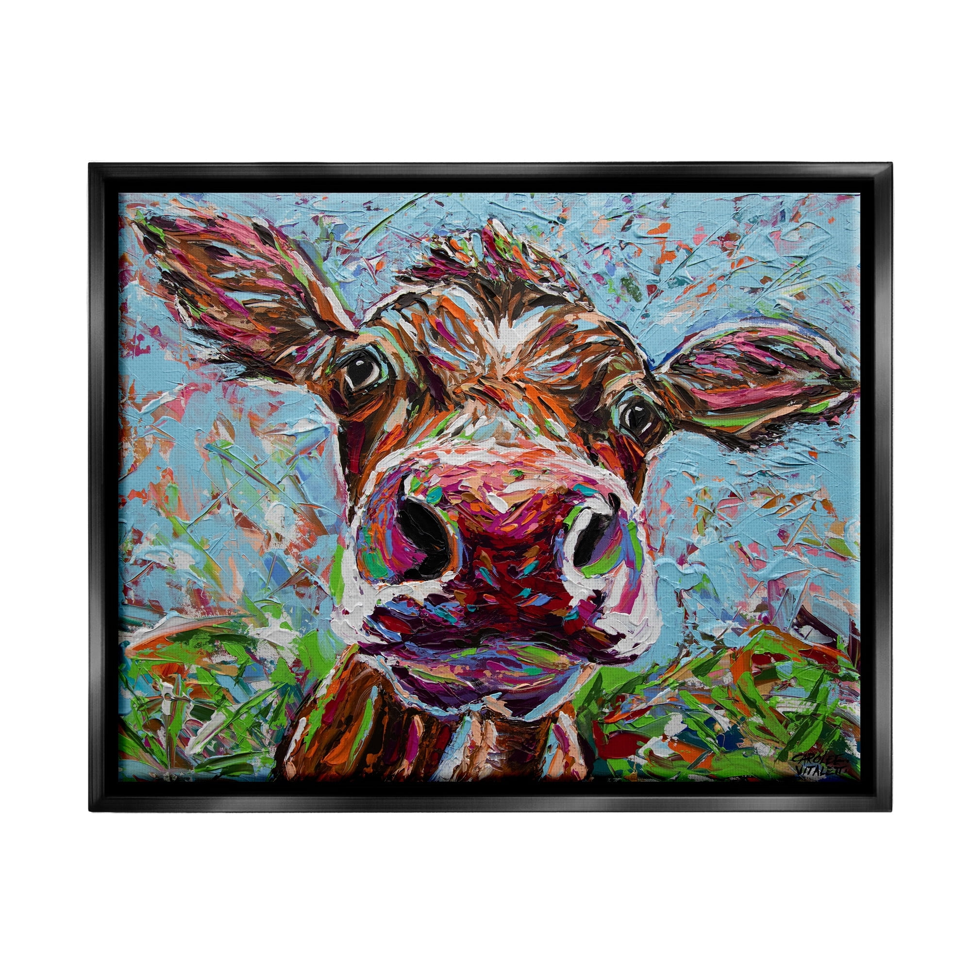 Stupell Industries Bold Cattle Cow Kaleidoscopic Layered Farm Painting Painting Metallic Gold Floating Framed Canvas Print Wall Art, Design by Carolee Vitaletti