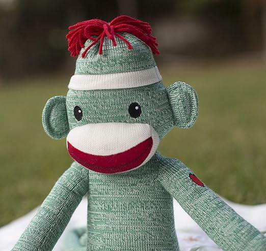Made by Aliens Adorable Green Sock Monkey, The Original Traditional Hand Knitted Stuffed Animal Toy Gift-for Babies, Teens, Girls and Boys Baby Doll Present Puppet 20 Inches