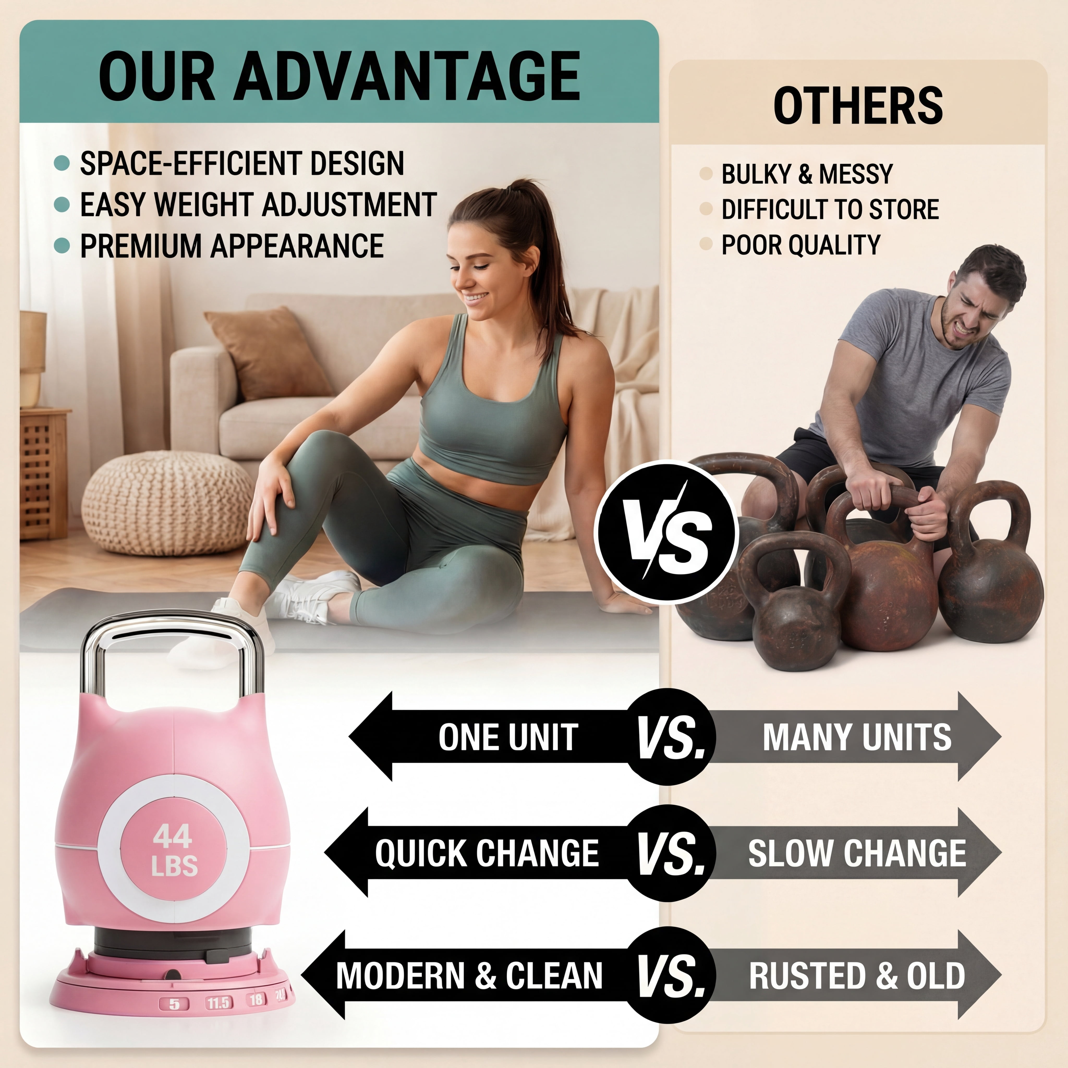 LIFERUN Adjustable Kettlebell Set-7in1 Kettlebells, Choose 22.5 lb or 44 lb, Quick-Change Weight Dial & Safety Lock, Aluminum Handle, Full-Body Workout