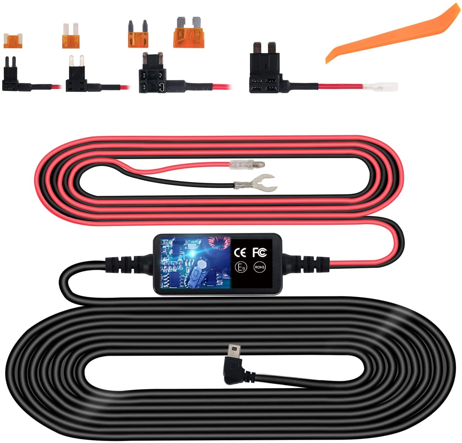 Dash Cam Hardwire Kit, ro USB Hard Wire Kit for Dashcam, 12V-24V to 5V Car Dash Camera Charger Power Cord,
