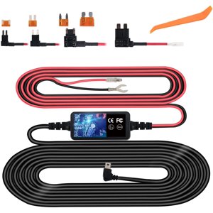 Kit de fils dash Cam, USB Kit fil dur pour Dashcam, 12V-24V à 5V Car Dash Chargeur de caméra cordon d'alimentation,