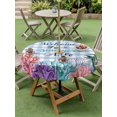 thumbnail image 4 of Outdoor Tablecloth with Umbrella Hole for Patio/Picnic/Party/Camping, Watercolor Coral Waterproof Table Cloth Round Cover Washable, Summer Ocean Marine Seaweed Shell Blue Plaid (Dia 54"), 4 of 8