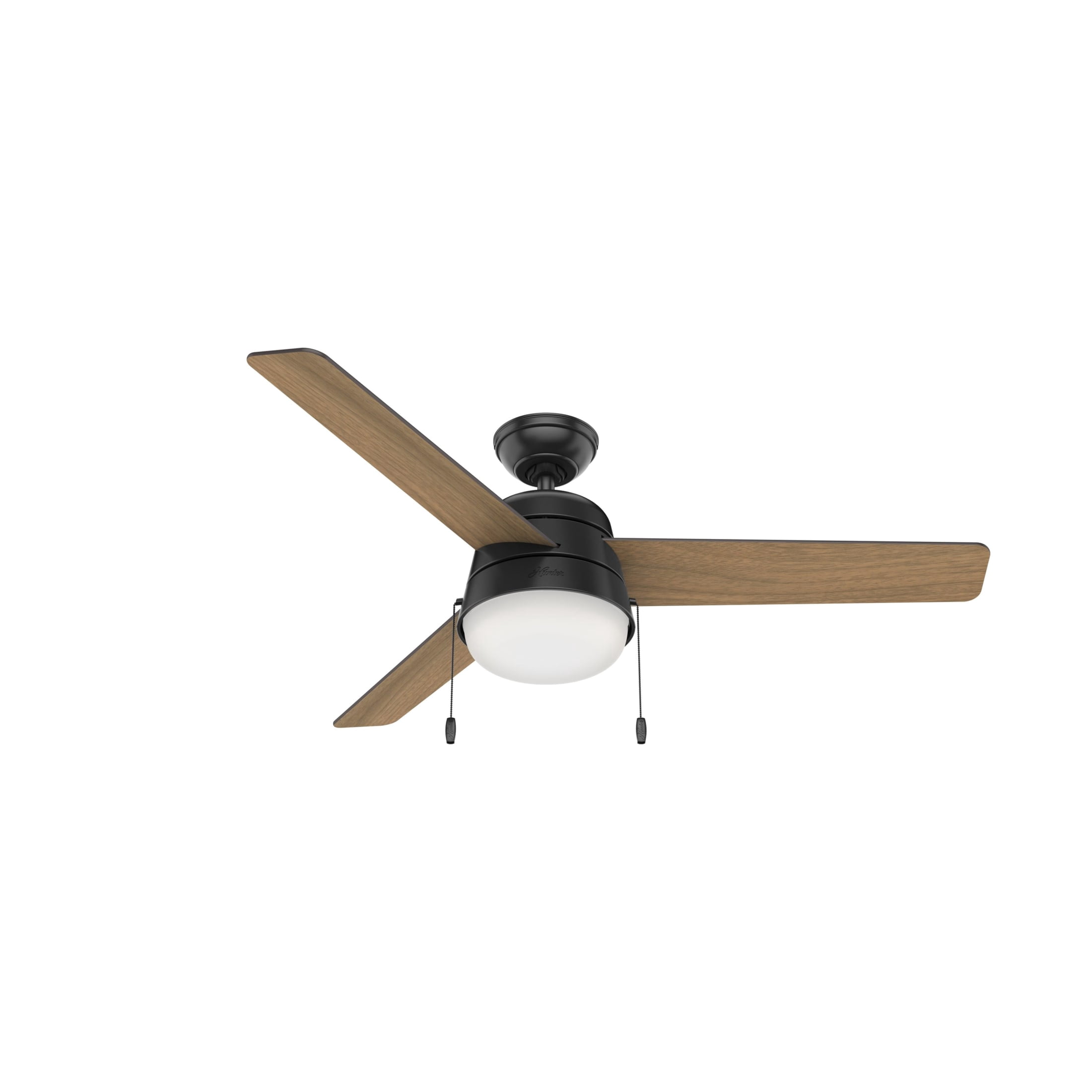 Hunter 52 inch Outdoor or Indoor Ceiling Fan with LED Light and Pull Chain - Black Modern Ceiling Fan, Standard Mount, 3 Blades, For Patio, Porch, Garage, or Living Room - Aker 50386, Matte Black