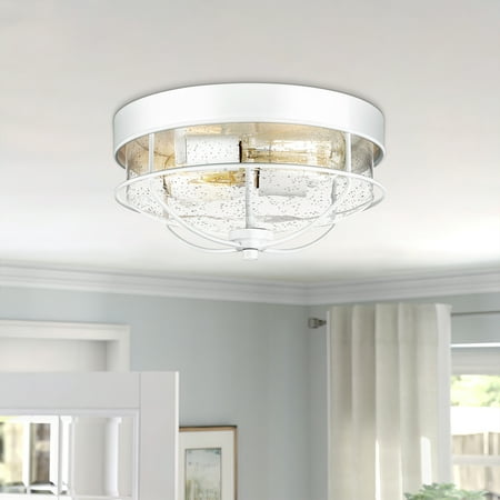 

12 inch 2-Light White Flush Mount Ceiling Light Fixtures Farmhouse Modern Close to Ceiling Light Fixture with Seeded Glass Shade White Finish Bedroom Foyer Hallway Glossy Lights