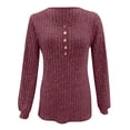 thumbnail image 3 of Garbnen Womens Sweater Ribbed Knit Basic Henley Women's Long Sleeve Tops Lightweight Soft Fall Winter Warm Trendy Tunic Tops Red XL, 3 of 4