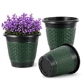 thumbnail image 2 of 12" Planter Pot with Saucer, Thickened Plastic Anti-Aging Flower Pot with Drainage Holes, Woven Texture, Plant Pot for Indoor And Outdoor Plants, Balcony, Garden,Golden,B, 2 of 7