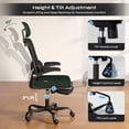 thumbnail image 2 of Pinmoco Ergonomic Office Chair with Footrest, High Back Mesh Desk Chair with Flip-up Arms and Lumbar Support, Starry Green, 2 of 9