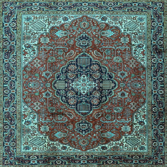 Ahgly Company Indoor Square Medallion Light Blue Traditional Area Rugs, 7' Square