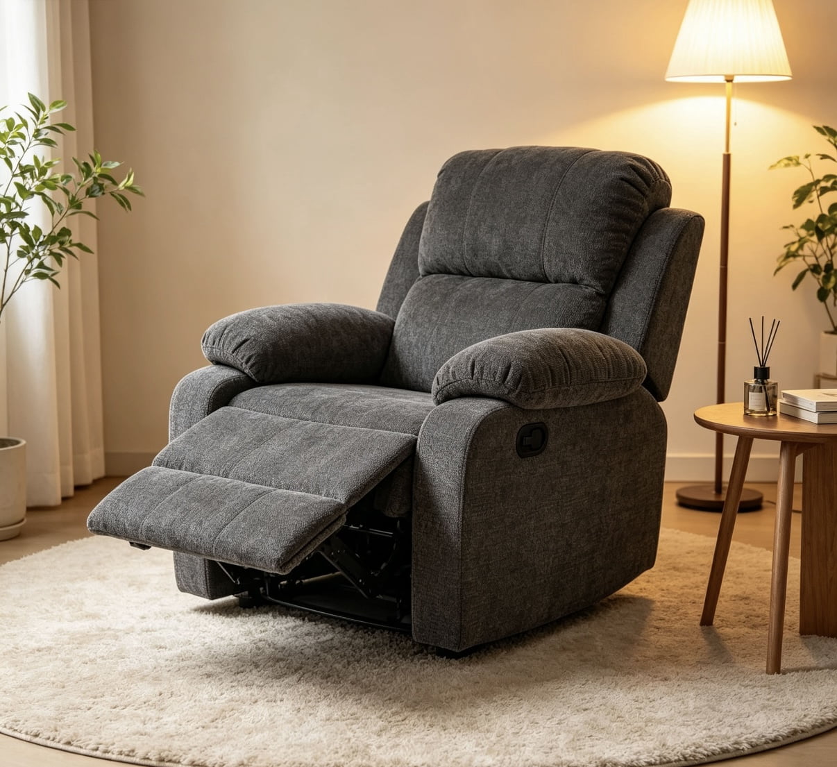 Leumius Recliner Chairs for Living Room, Manual Reclining Chair Single Sofa, Ergonomic Lounge Chair with Rocking Function,Dark Gray