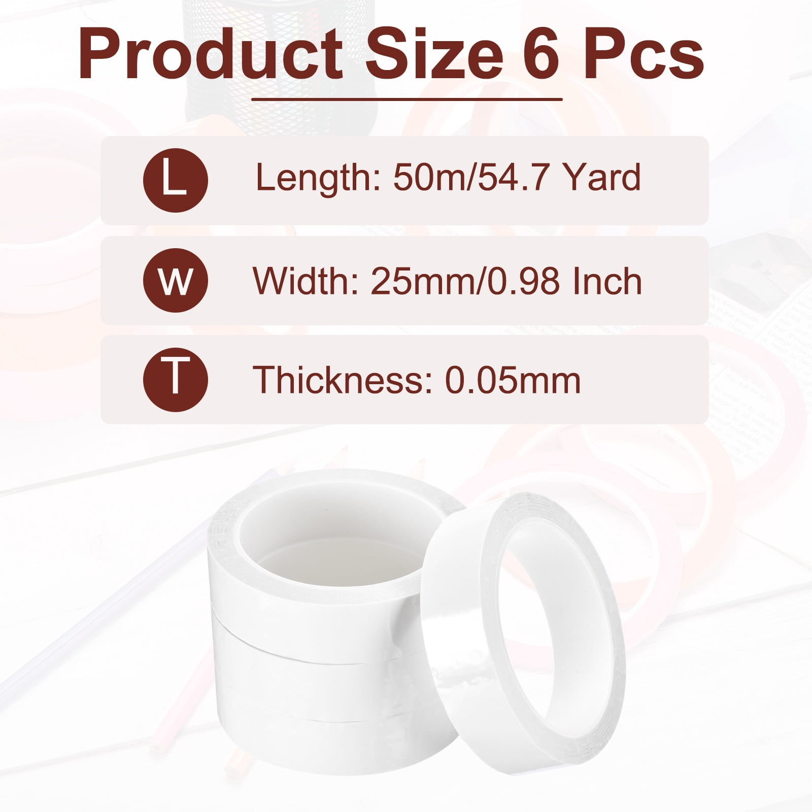 Uxcell 6 Rolls Whiteboard Tape Graphic Chart Tape 25mm 54.7 Yard Art Tape Thin Self-Adhesive Pinstripe Tape Masking Tape, White